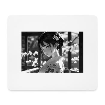 Black and white anime geisha with floral details - Mouse Pad (horizontal) - white - Front