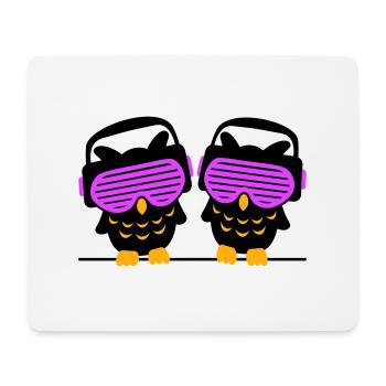 2 DJ Eulen Kopfhörer Musik hören Club Disko Party - Mousepad (Querformat) - Weiß - Vorne