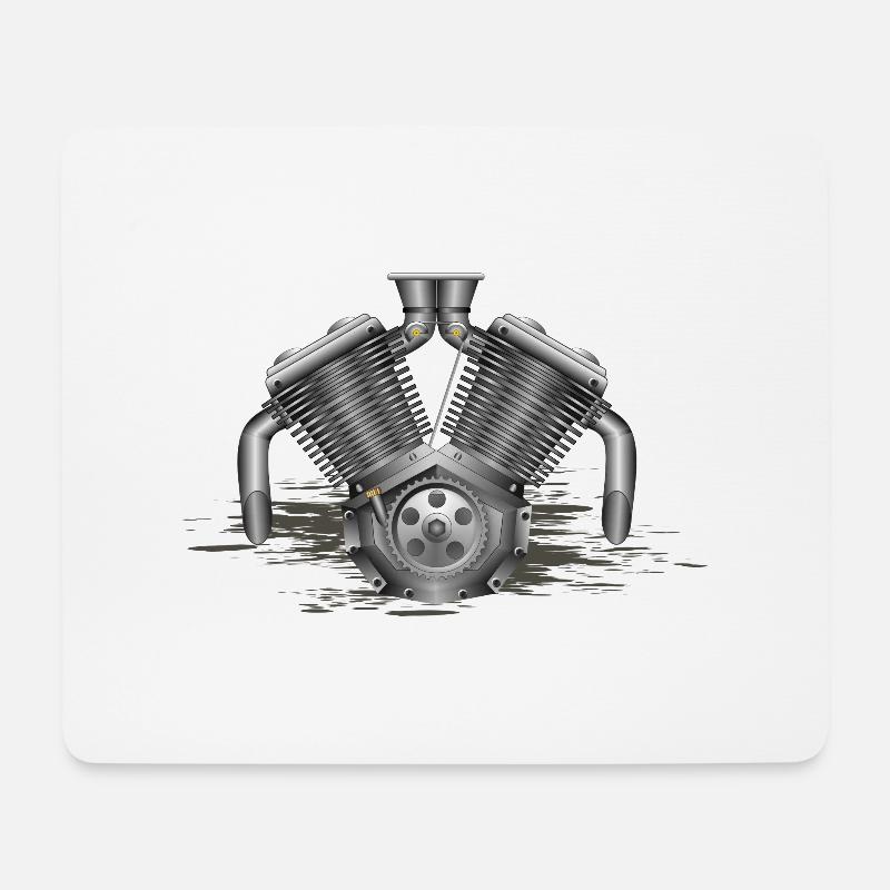 V 2 Motorradmotor - Mousepad (Querformat) - Weiß
