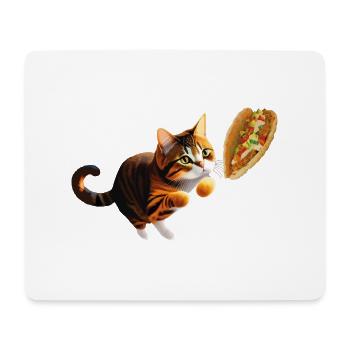Drôle de chat mignon chasse le sandwich au falafel - Tapis de souris (format paysage) - blanc - Devant