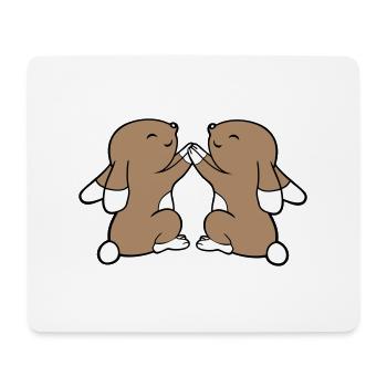 2 Bunnies Best Friends Team Hands Holding Happy - Mouse Pad (horizontal) - white - Front
