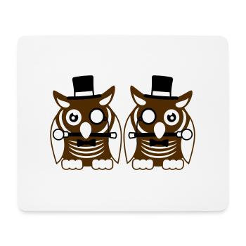 2 Eulen Zylinder Hut Monokel Brille reiche Herren - Mousepad (Querformat) - Weiß - Vorne