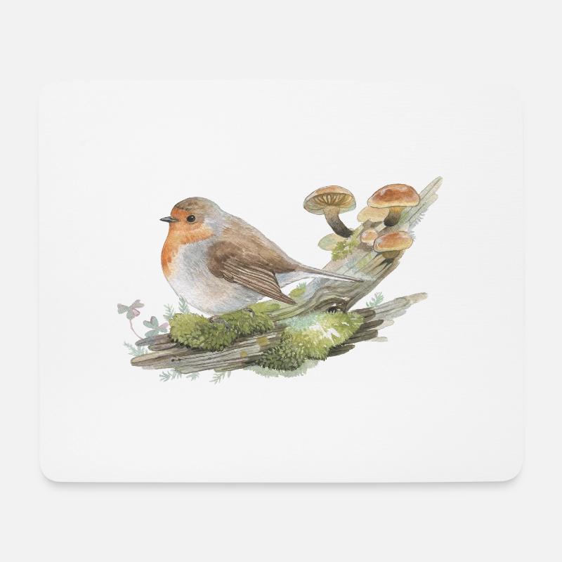 Rotkehlchen im Wald Pilz Liebevolle Aquarell - Mousepad (Querformat) - Weiß