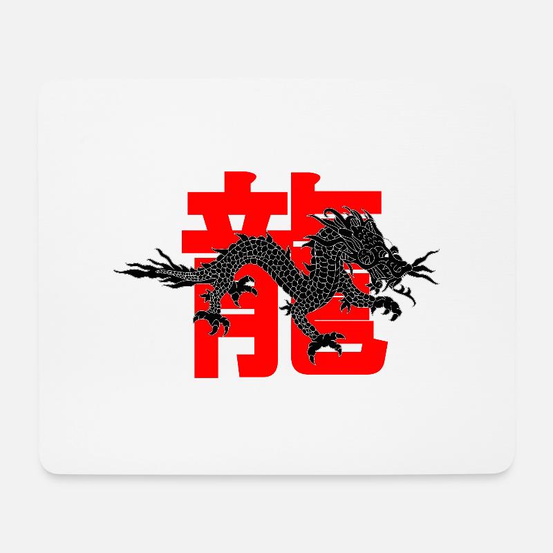 CHINESISCHER DRACHE VOR DEM HINTERGRUND DES CHINESISCHEN OTAKU-ALPHABETS - Mousepad (Querformat) - Weiß