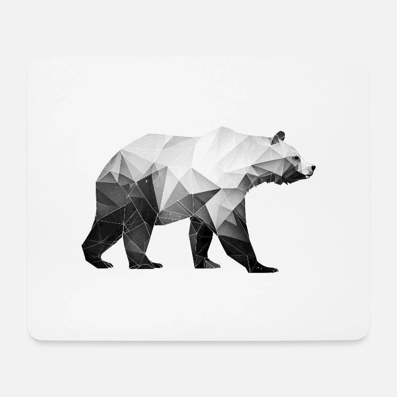 Polygon-Bär in Schwarz-Weiß – Geometrische Kunst - Mousepad (Querformat) - Weiß