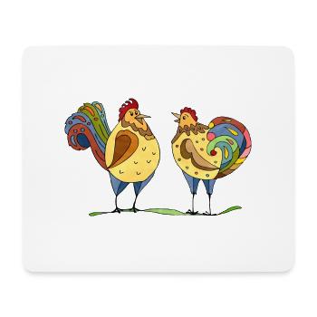 Coq et poule - Tapis de souris (format paysage) - blanc - Devant