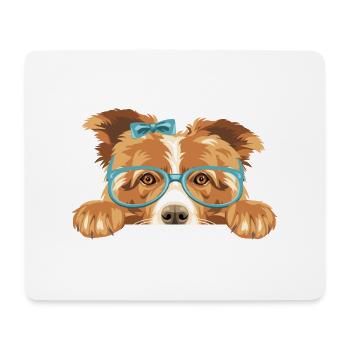 Peeking Border Collie Hund mit Schleife und Brille - Mousepad (Querformat) - Weiß - Vorne
