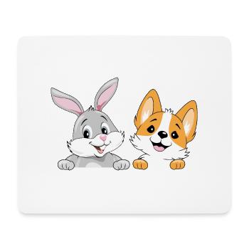 Lapin souriant et chien corgi - Tapis de souris (format paysage) - blanc - Devant