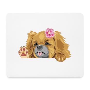 Lugende winkende Pekinesenhündin - Mousepad (Querformat) - Weiß - Vorne