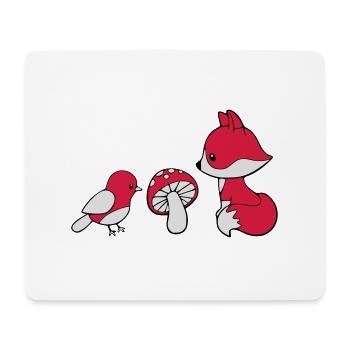 Fuchs Pilz Vogel - Mousepad (Querformat) - Weiß - Vorne