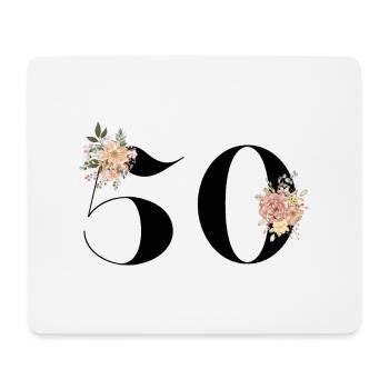 50e anniversaire fleuris (Cadeau de 50 ans) - Tapis de souris (format paysage) - blanc - Devant