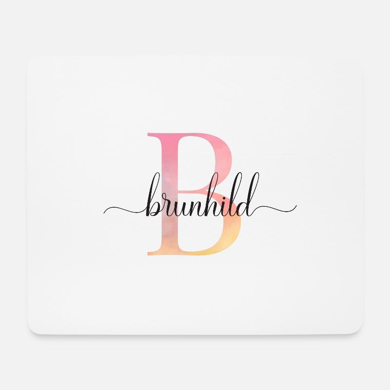B | Monogramme | Nom | BrunhildAquarelle - Tapis de souris (format paysage) - blanc