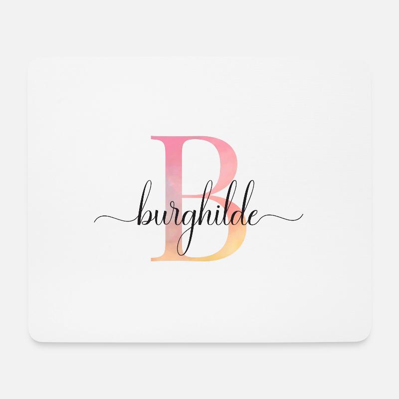 B | Monogramme | Nom | BurghildeAquarelle - Tapis de souris (format paysage) - blanc