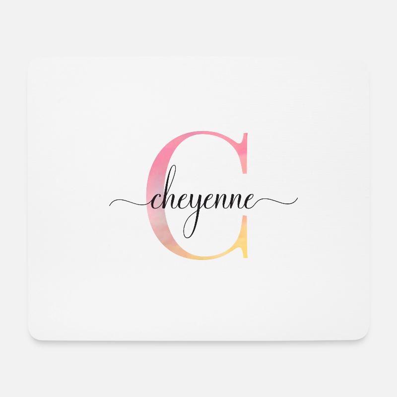 C | Monogramme | Nom | CheyeneAquarelle - Tapis de souris (format paysage) - blanc