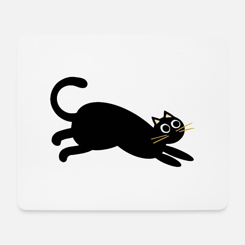 schwarze rennende Katze - Mousepad (Querformat) - Weiß