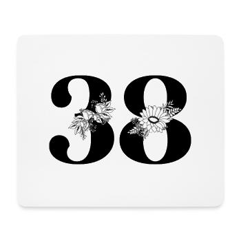 Numéro 38 floral noir - 38e anniversaire floral - Tapis de souris (format paysage) - blanc - Devant