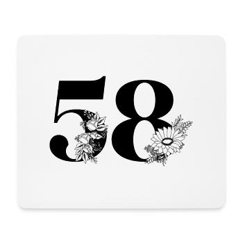 Numéro 58 floral noir - 58e anniversaire floral - Tapis de souris (format paysage) - blanc - Devant