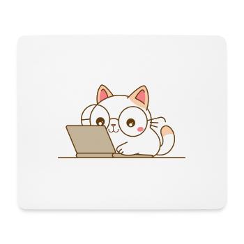 Chat kawaii au travail - Tapis de souris (format paysage) - blanc - Devant