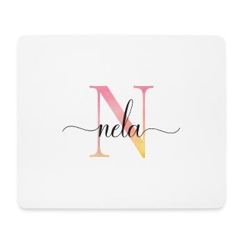 N | Monogramme | Nom | Nela |Aquarelle - Tapis de souris (format paysage) - blanc - Devant