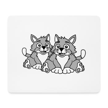Deux chats heureux 2 amis Couple Équipe Couple - Tapis de souris (format paysage) - blanc - Devant
