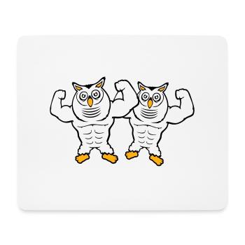 2 Eulen Bodybuilder Muskeln Bizeps Posen Gym Rat - Mousepad (Querformat) - Weiß - Vorne