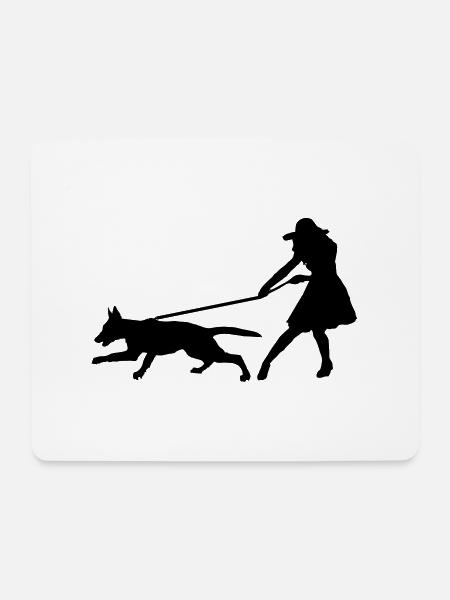 Hund zieht Frau 1 - Mousepad (Querformat) - Weiß