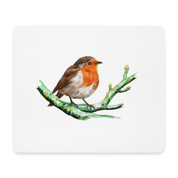 Oiseau - Rouge Gorge - Tapis de souris (format paysage) - blanc - Devant