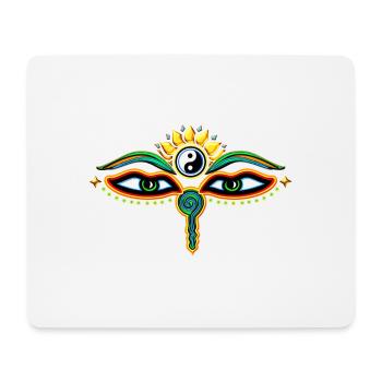 Augen des Buddha, Yin Yang, Weisheit & Erleuchtung - Mousepad (Querformat) - Weiß - Vorne