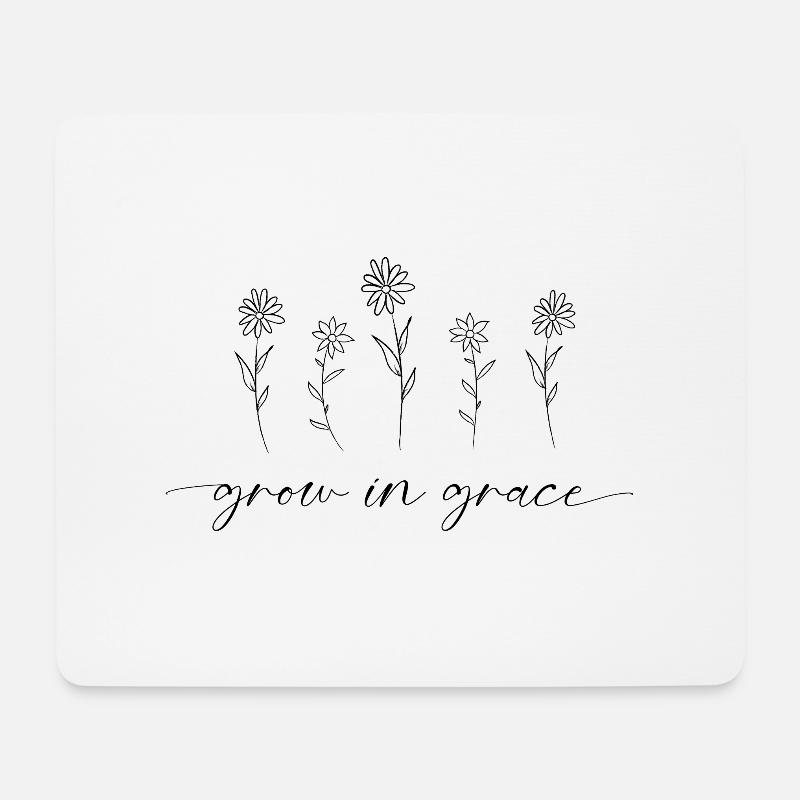 Wachsen Sie in Gnade | Florales Zitat-Design - Mousepad (Querformat) - Weiß