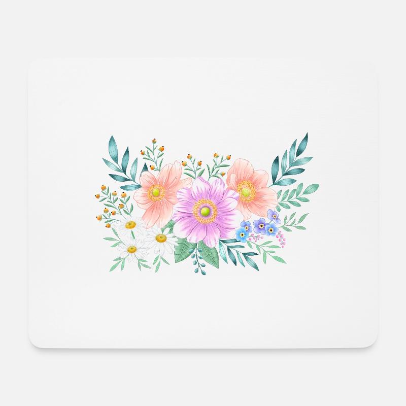 Blumen Rahmen mit viel Platz für eigenen Text - Mousepad (Querformat) - Weiß