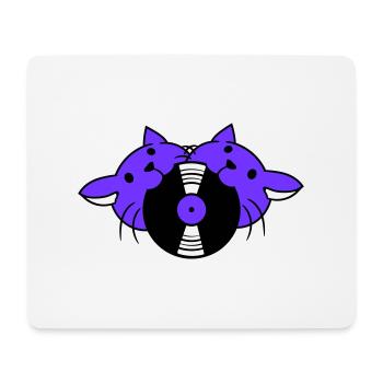 DJ 2 Katzen Team Freunde Crew Schallplatte im Mund - Mousepad (Querformat) - Weiß - Vorne