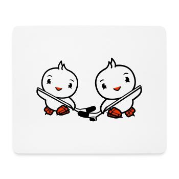 2 Vögel spielen Eishockey Sport Puck Zwei Schläger - Mousepad (Querformat) - Weiß - Vorne