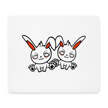2 bunnies tired confused relaxed red dark circles - Mouse Pad (horizontal) - white - Front