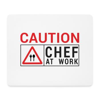 Cuisinier / Chef: Mise en garde - Chef au travail. - Tapis de souris (format paysage) - blanc - Devant