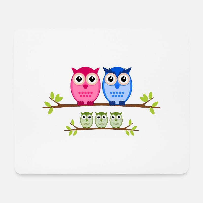 Eulen Familie Drillinge - Mousepad (Querformat) - Weiß