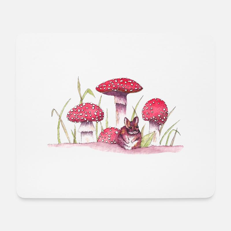 Maus und Pilze - Mousepad (Querformat) - Weiß