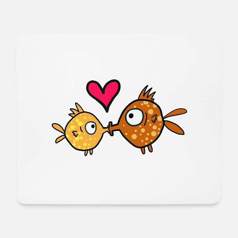 Fischkuss, küssende Fische - Mousepad (Querformat) - Weiß