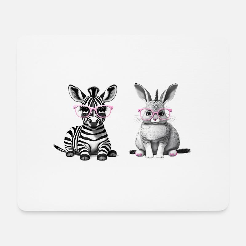 Zebra und Hase mit rosa Brille - Mousepad (Querformat) - Weiß