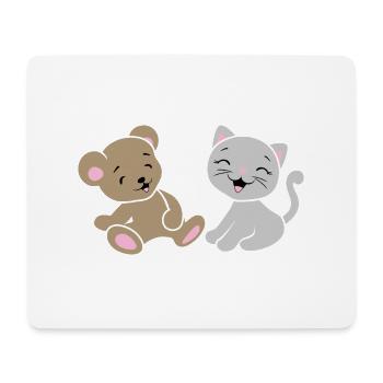 Smiling baby bear and kitten - Mouse Pad (horizontal) - white - Front