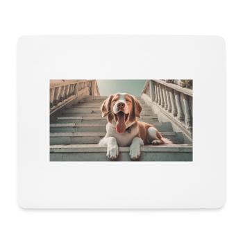 Niedliche Tiere chillen – Hund auf Treppe - Mousepad (Querformat) - Weiß - Vorne