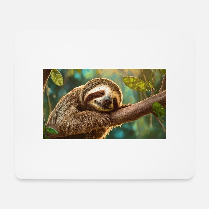 Niedliche Tiere chillen – Faultier - Mousepad (Querformat) - Weiß