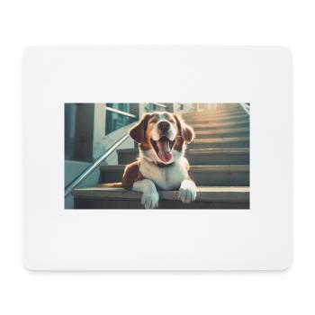 Niedliche Tiere chillen – Hund auf Treppe - Mousepad (Querformat) - Weiß - Vorne