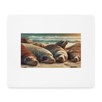 Niedliche Tiere chillen – Seelöwe schläft am Strand - Mousepad (Querformat) - Weiß - Vorne