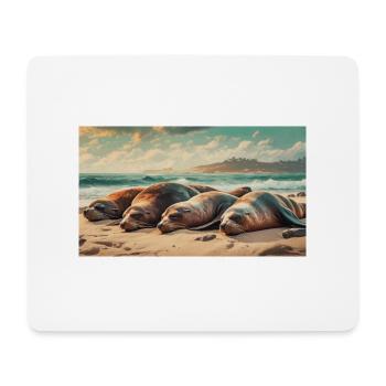 Niedliche Tiere chillen – Seelöwe schläft am Strand - Mousepad (Querformat) - Weiß - Vorne