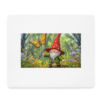 gnome flying a butterfly like a kite - Mouse Pad (horizontal) - white - Front
