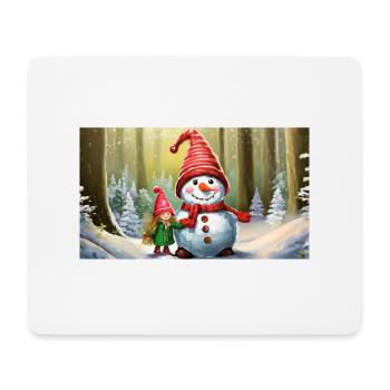 mignons petits gnomes vie quotidienne construction bonhomme de neige - Tapis de souris (format paysage) - blanc - Devant