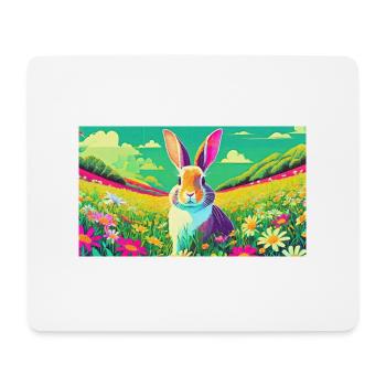 Süßes Häschen auf bunter Blumenwiese - Mousepad (Querformat) - Weiß - Vorne