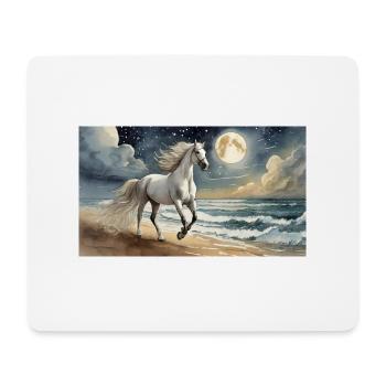 Pferd Stute am Strand mit Vollmond - Mousepad (Querformat) - Weiß - Vorne