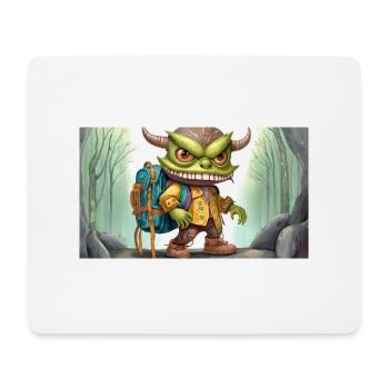 Monstre vert avec des cornes - jeune mignon petit - Tapis de souris (format paysage) - blanc - Devant