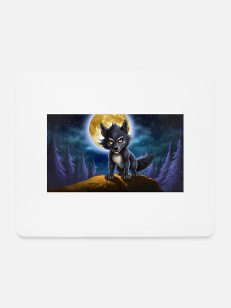 Werwolf heult den Mond an - junges niedliches Monster - Mousepad (Querformat) - Weiß